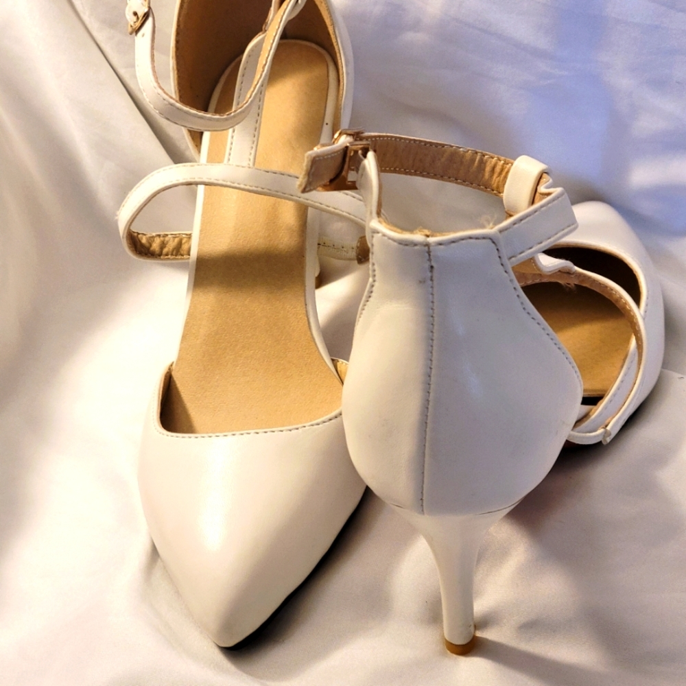 White T-strap Heels
